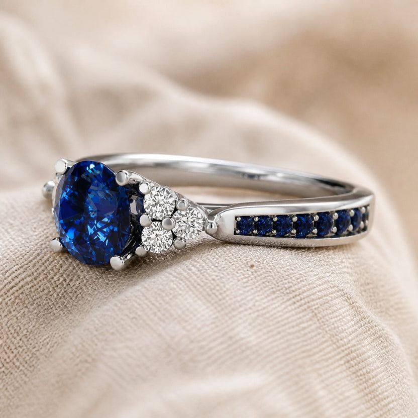 Anillo de zafiro natural de Ceilán