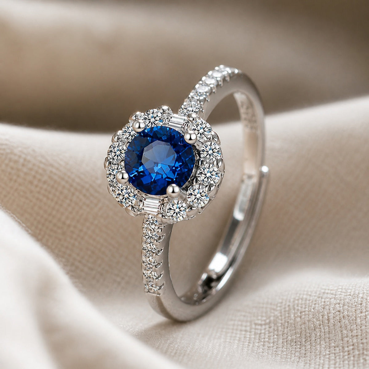 Anillo ajustable de zafiro de plata de ley