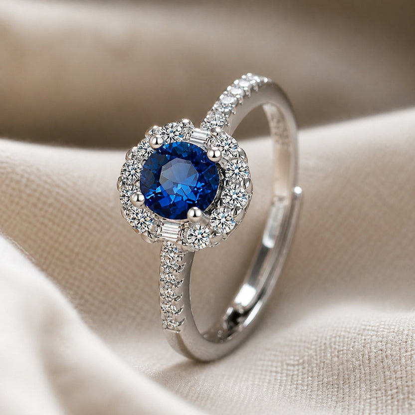 Anillo ajustable de zafiro de plata de ley