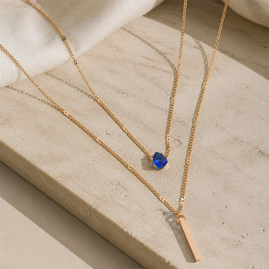 Collar de zafiro en capas en forma de lágrima