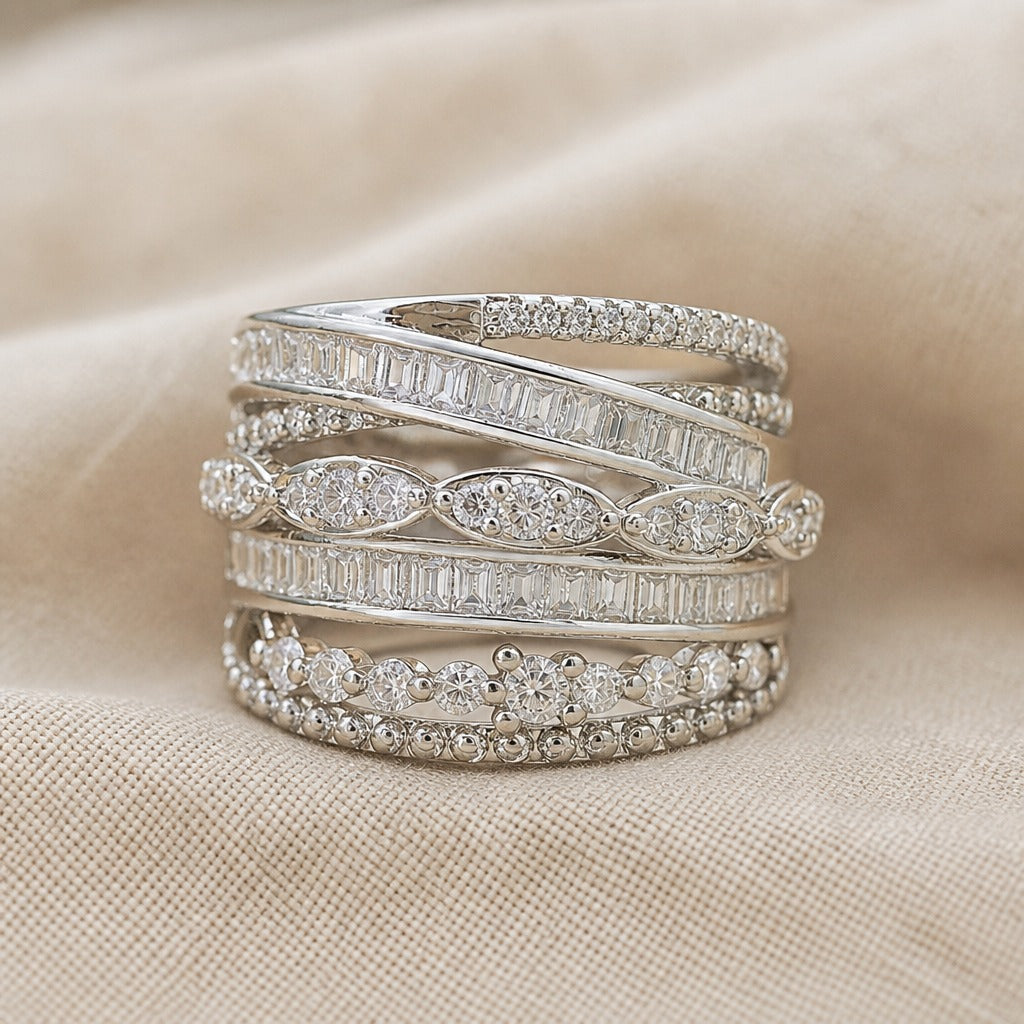 Anillo vintage de plata con circonitas en capas – imagen 2