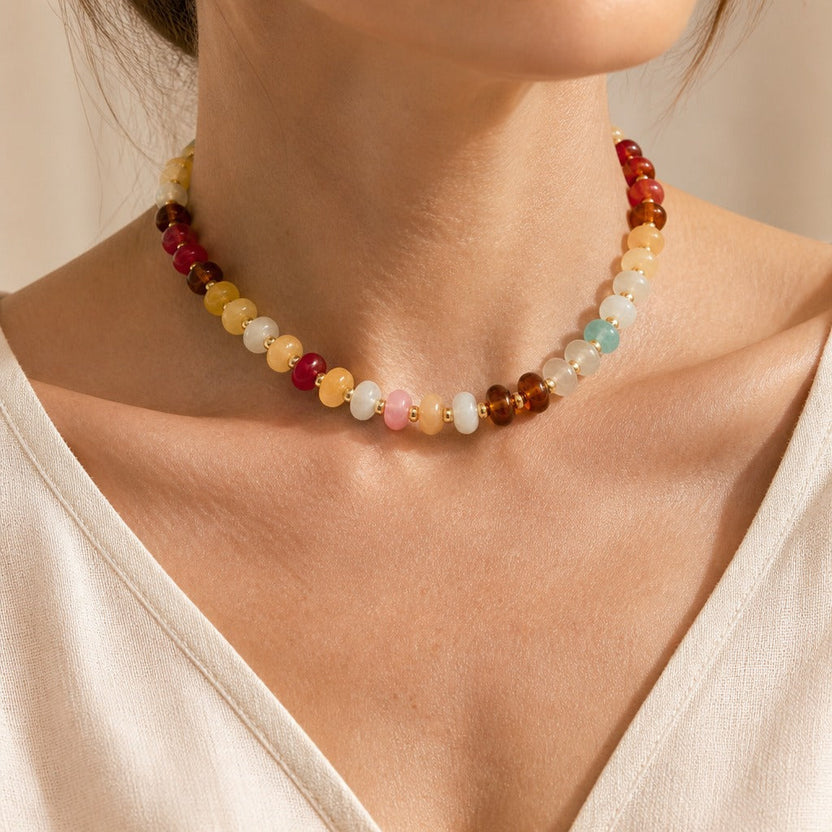 Collar bohemio de cuentas de vidrio esmerilado