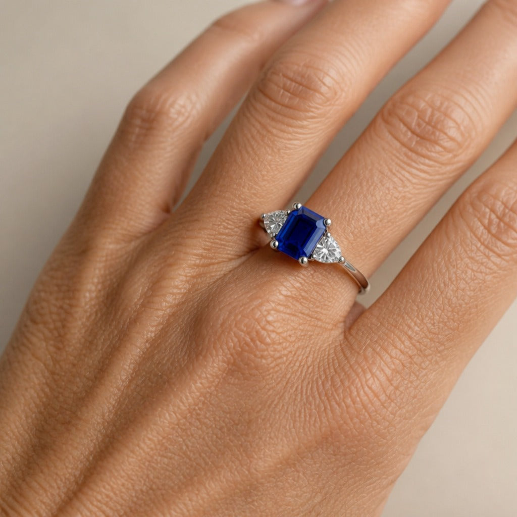 Anillo de zafiro de talla octogonal – imagen 2