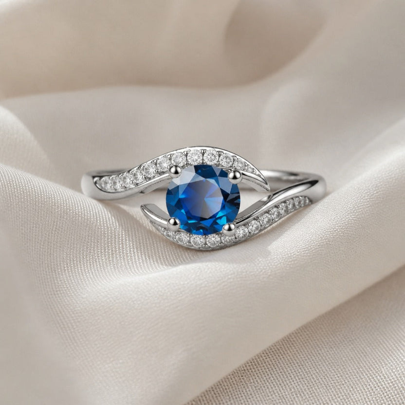 Anillo halo de zafiro real