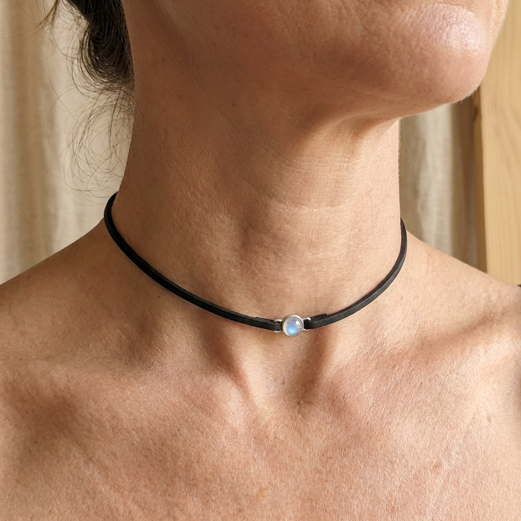 Gargantilla minimalista de ópalo y terciopelo negro – imagen 4