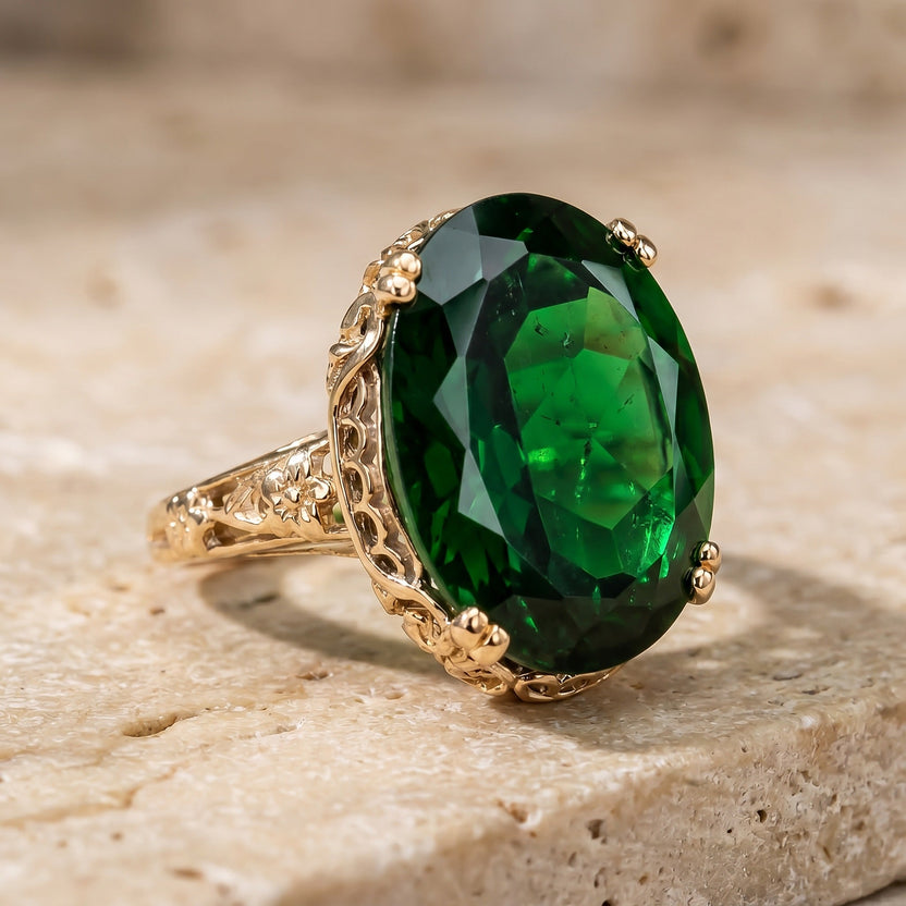 Anillo ovalado de esmeralda atemporal