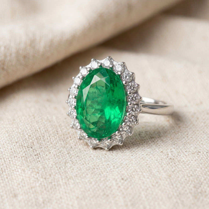 Anillo oval halo de esmeralda