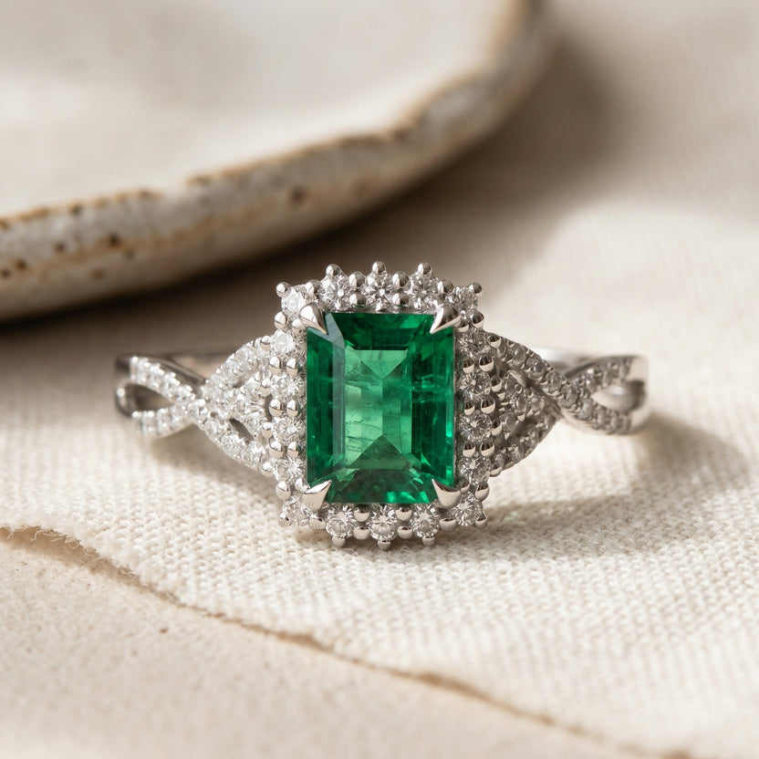 Anillo Majestuoso Esmeralda de moissanita