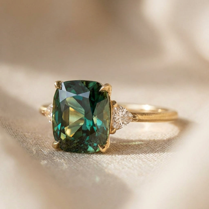 Anillo de oro de inspiración vintage con piedra preciosa verde
