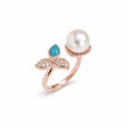 Anillo abierto de hoja con perla – imagen 2