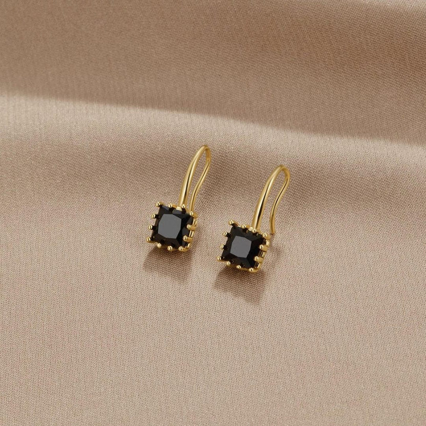 Pendientes de gota de piedra negra con cristal