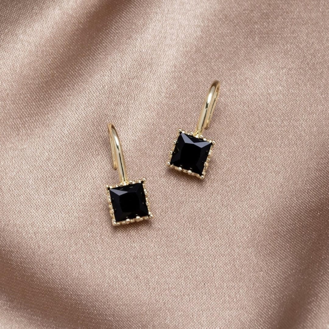 Pendientes de gota de piedra negra con cristal – imagen 3