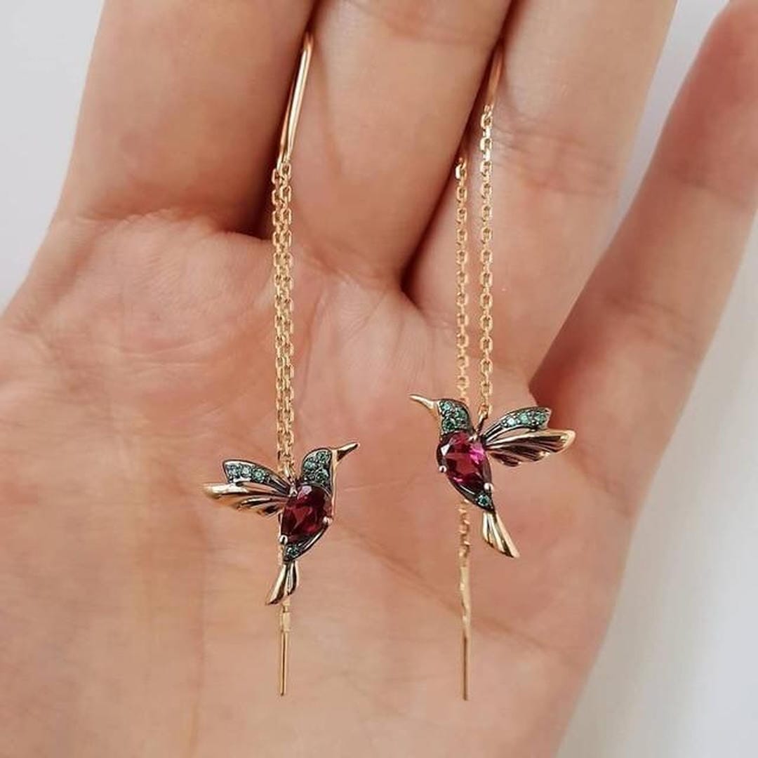 Pendientes de colibrí con esmalte y circonita – imagen 4