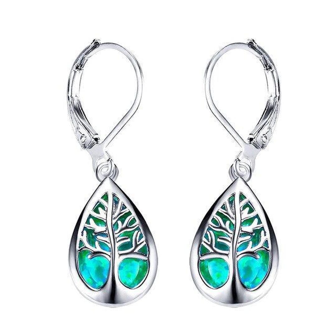 Pendientes de ópalo plateado con rama de árbol – imagen 2