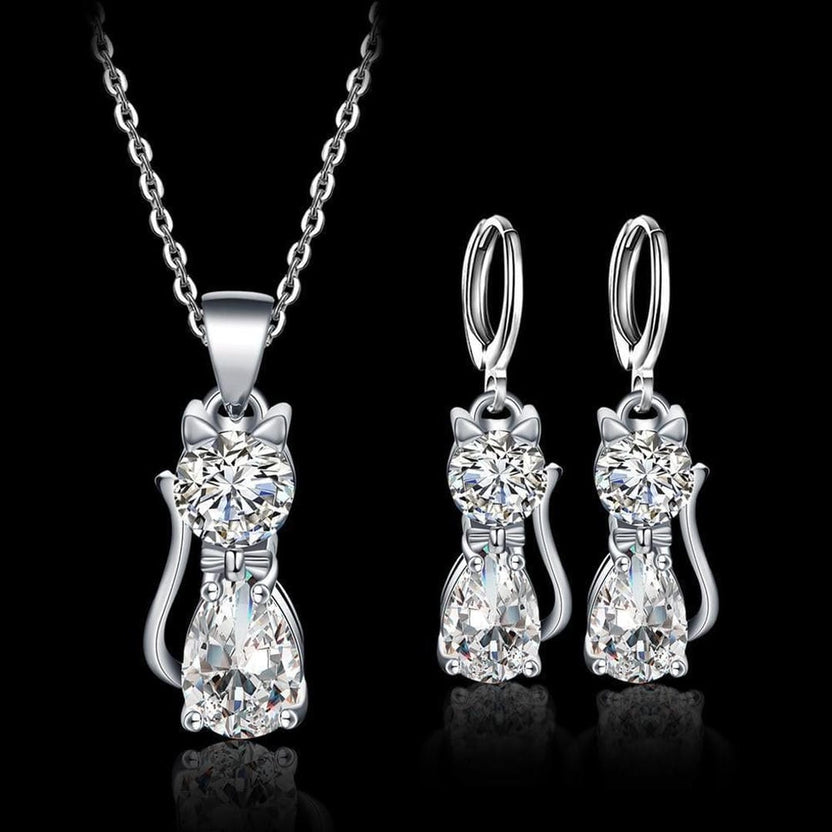 Conjunto Gatos de plata de ley con circonita blanca — Carmen, Lucía & Rocío