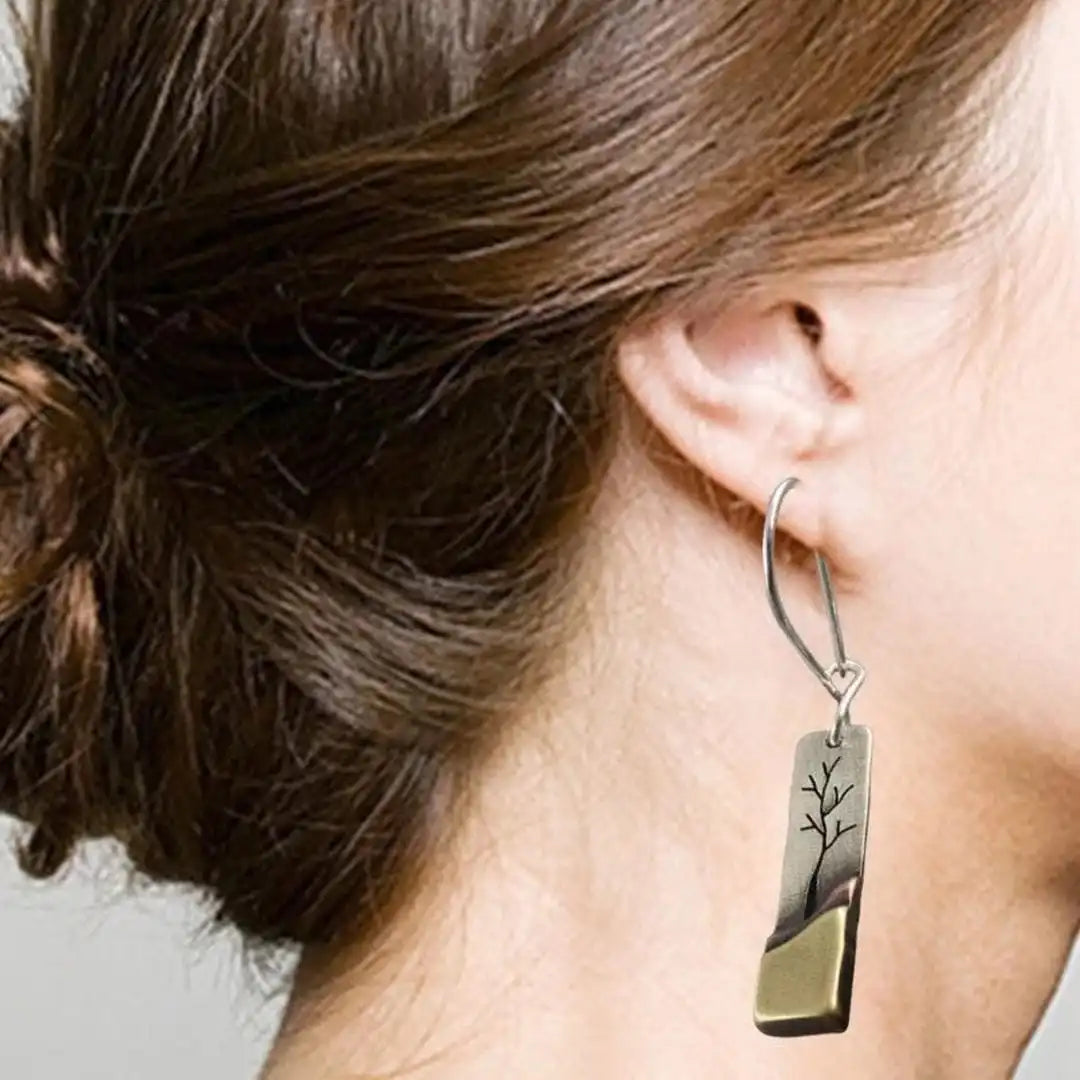 Pendientes largos vintage con hoja y luna – imagen 2
