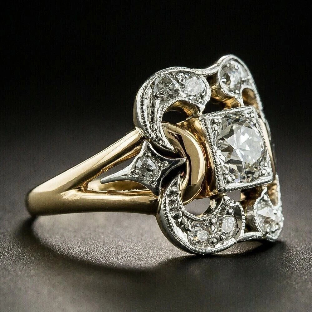 Anillo vintage de circonita dorado