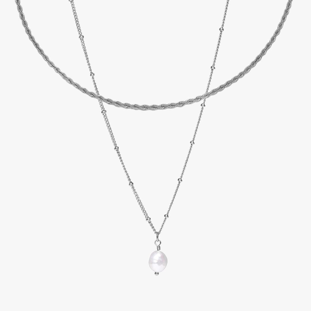 Collar dúo con colgante de perla y cadena de cuerda – imagen 2