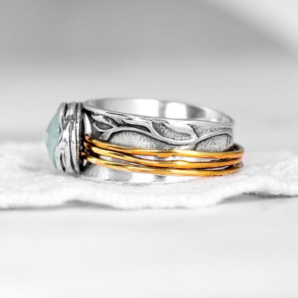 Anillo giratorio de plata con aguamarina – imagen 2