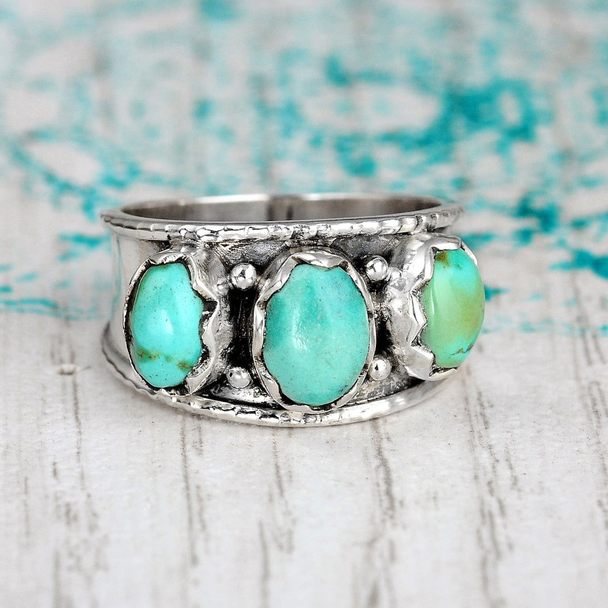 Anillo de tres piedras de turquesa – imagen 2