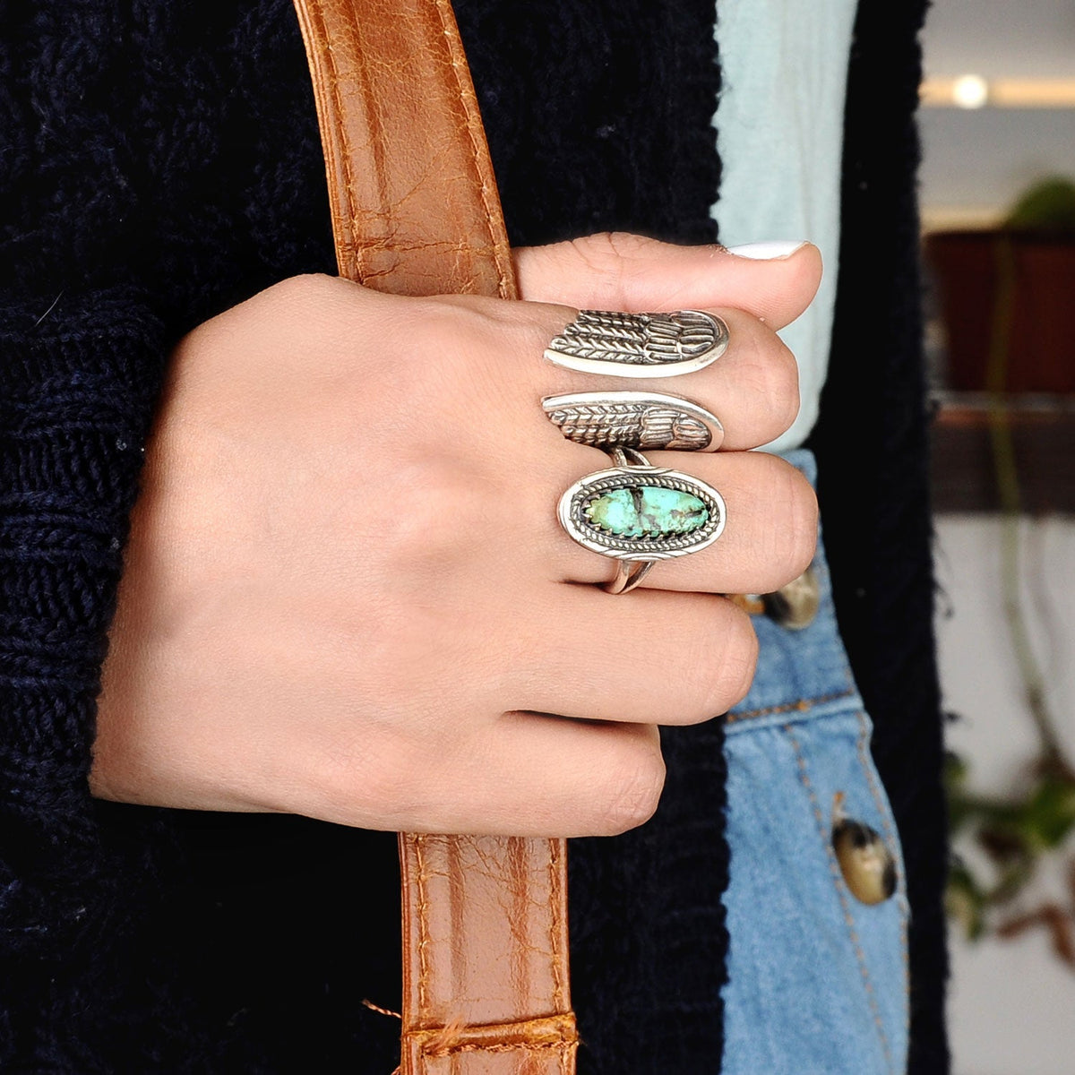 Anillo boho de plata con turquesa – imagen 3