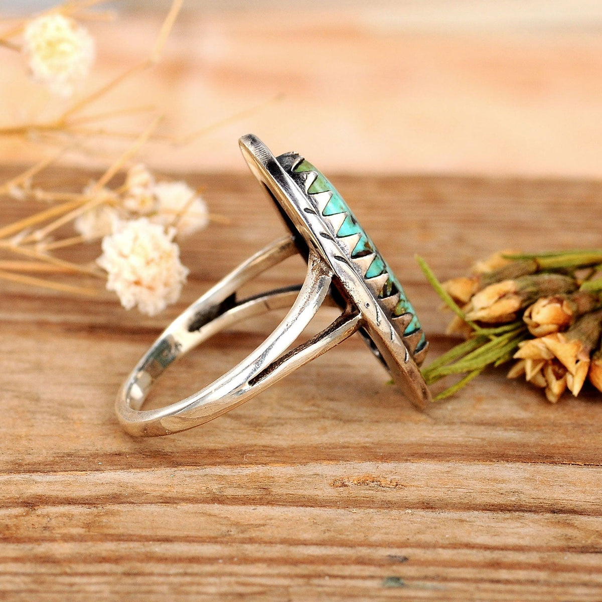Anillo boho de plata con turquesa – imagen 2