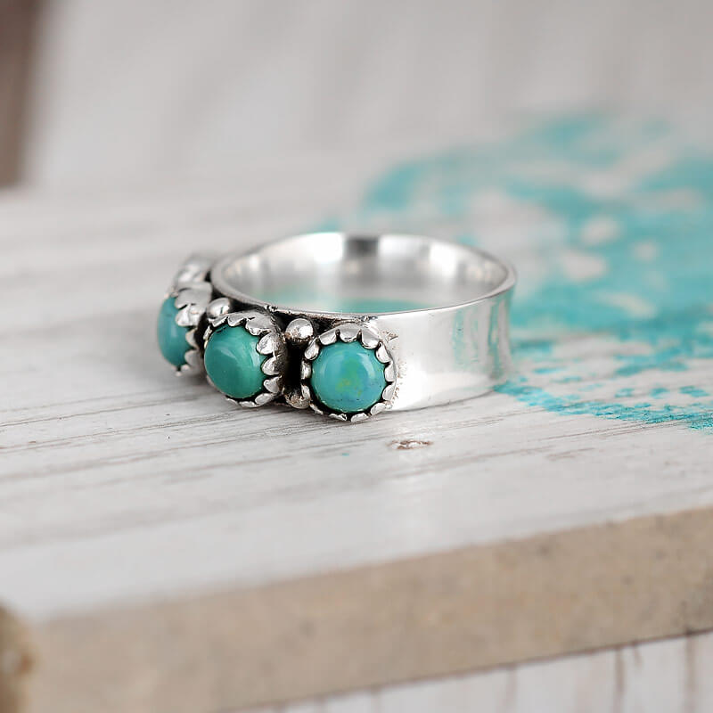Anillo de plata con banda de turquesa – imagen 2