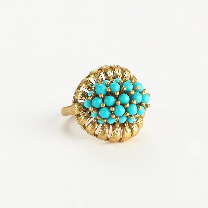 Anillo vintage de turquesa en flor