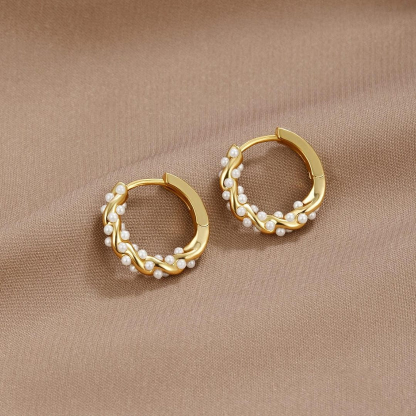 Pendientes aro dorados de perla