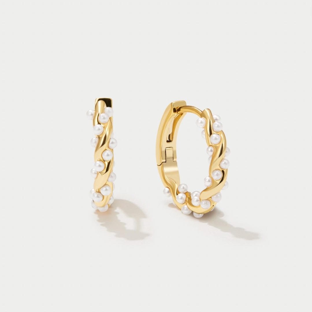 Pendientes aro dorados de perla – imagen 3