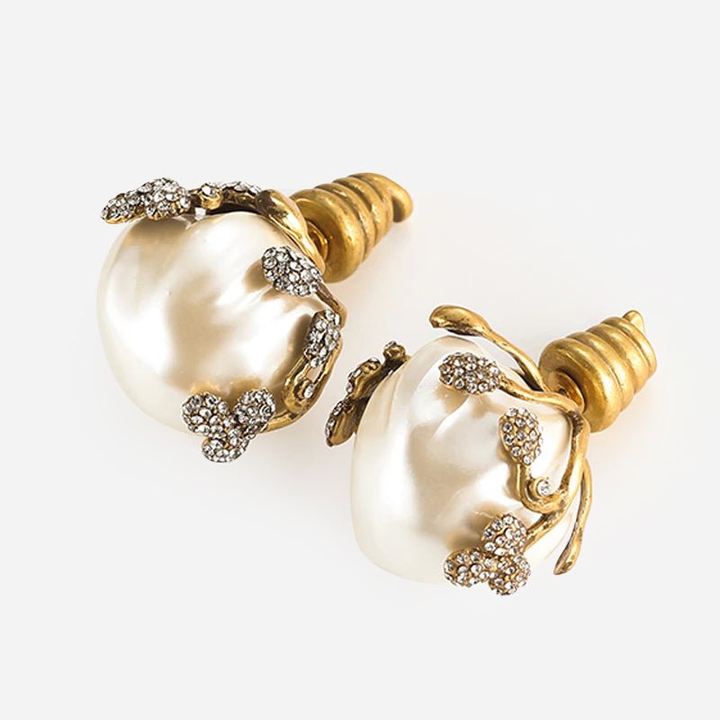 Pendientes corona de flores silvestres con perlas