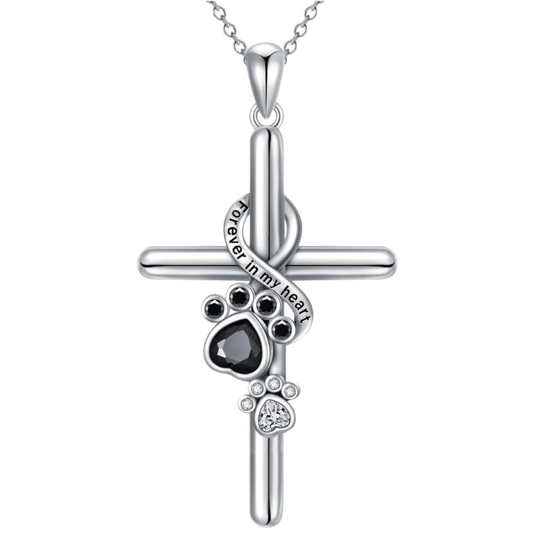 Collar de plata con cruz y colgante de huella – imagen 2